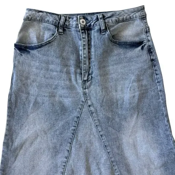 Denim Maxi Skirt Stretch Jean Skirt Size Small - Picture 6 of 13